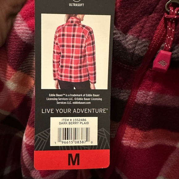 Eddie Bauer fleece 1/4 zip plaid pullover pink maroon SIZE Medium NWT - Picture 12 of 12